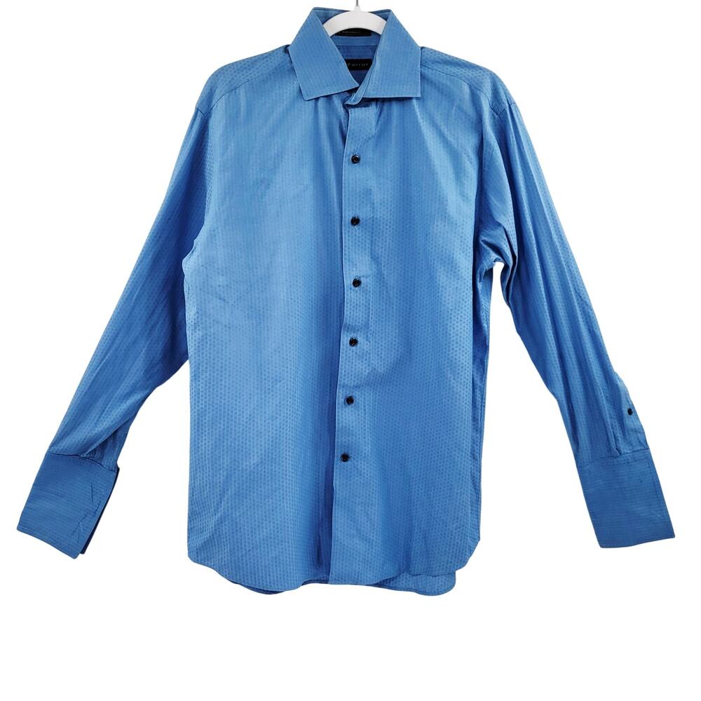 Vintage J. Ferrar Blue 100% Cotton Textured Dotted Print Button Up Men's Size XL